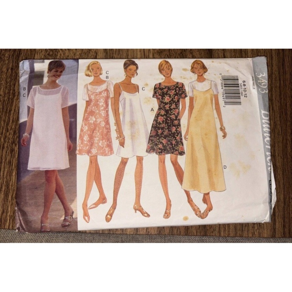 Butterick 3493 Dress Sewing Pattern Size 6-8-10-12 Vintage 90s Cut Complete